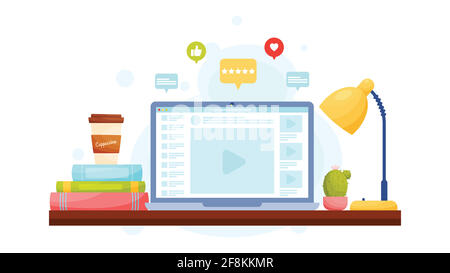 Online-Schulungen, Video-Tutorials. Flaches Design, Vektorgrafik. Stock Vektor