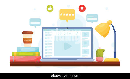 Online-Schulungen, Video-Tutorials. Flaches Design, Vektorgrafik. Stock Vektor