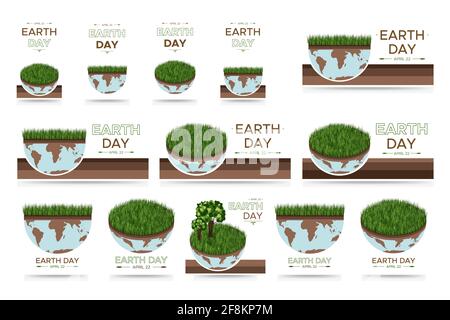 Happy Earth Day - große Reihe von Vektor-Öko-Illustrationen eines Umweltkonzepts, um die Welt zu retten. Konzept Vision zum Thema der Rettung des Planeten. Stock Vektor