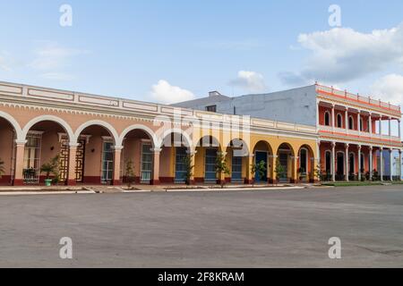 Häuser am Parque Marti Platz in Remedios Stadt, Kuba Stockfoto