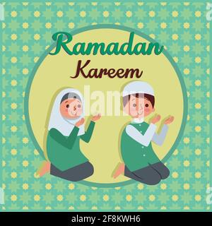 Vektor-Illustration von muslimischen Kindern beten in Ramadan Kareem, die Feier der muslimischen Gemeinschaft Festival. Stock Vektor