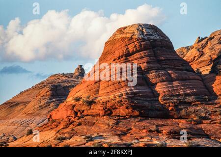 Bei den erosionsgeformten Teepissen in Coyote Buttes handelt es sich um gekreuzten äolischen jurassischen Navajo-Sandstein. Paria Canyon-Vermillion Cliffs Wilderness Area, Vermili Stockfoto