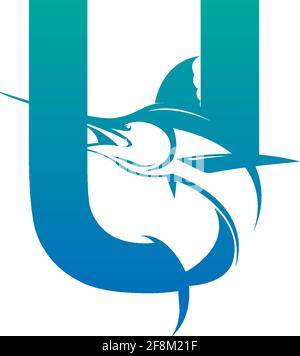 Buchstabe U Logo Symbol mit Fisch Design Symbol Vorlage Vektor Stock Vektor