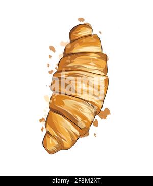 Croissant aus einem Spritzer Aquarell, farbige Zeichnung, realistisch. Vektordarstellung von Farben Stock Vektor