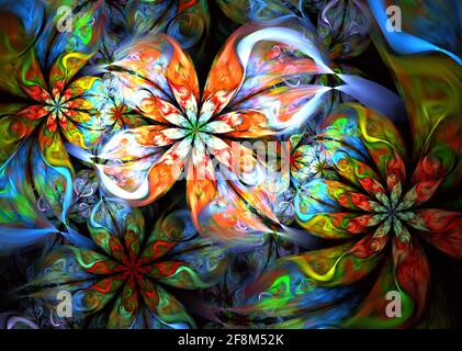 Schöne fraktale Blumenkunst. Computer generierte Grafiken. Abstrakter floraler Fraktal Hintergrund für Kunstprojekte. Stockfoto