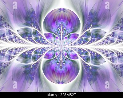 Abstraktes Mandala oder Blume - computergeneriertes Bild. Fraktale Kunst: Symmetrisches Muster mit Buntglas-Effekt. Für Covers, Prints, Webdesign. Stockfoto