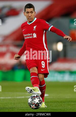 Liverpool, England, 14. April 2021. Roberto Firmino aus Liverpool während des UEFA Champions League-Spiels in Anfield, Liverpool. Bildnachweis sollte lauten: Darren Staples / Sportimage Stockfoto