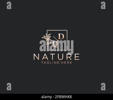 DQ Letters schöne florale feminine editierbare vorgefertigte Monoline Logo geeignet, Luxus feminine Hochzeit Branding, Corporate. Stock Vektor