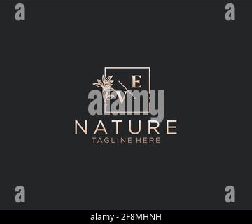 EV Buchstaben schöne florale feminine bearbeitbare vorgefertigte Monoline Logo geeignet, Luxus feminine Hochzeit Branding, Corporate. Stock Vektor