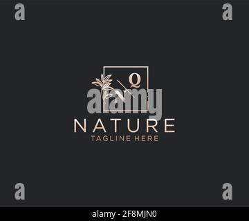 QN Letters Beautiful floral feminin editierbar vorgefertigte Monoline Logo geeignet, Luxus feminine Hochzeit Branding, Corporate. Stock Vektor