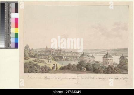 Blick auf die Stadt Mainz und den Churfish Favorite. Vue de la Ville de Mayence und de la Favorite Electorale. Stockfoto