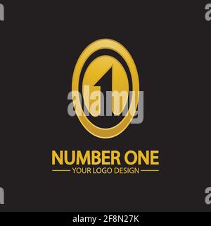 Golden Number One Logo Symbol Vektor Illustration Design isoliert schwarz Hintergrund Stock Vektor
