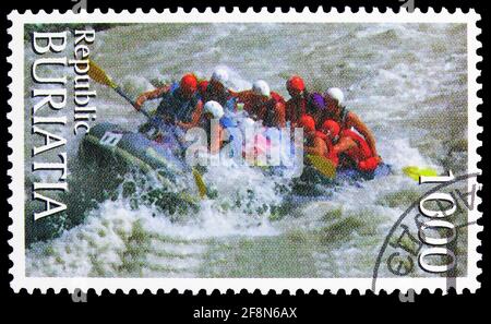 MOSKAU, RUSSLAND - 4. OKTOBER 2019: Briefmarke gedruckt in Cinderellas (Burjatien, Russland) zeigt Sport, Serie, um 1997 Stockfoto