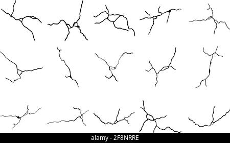 Kintsugi Cracks Set. Erdbeben- und Bodenrisse, Lochwirkung, Craquelure und beschädigte Textur. Vektorgrafiken können für Kintsugi verwendet werden Stock Vektor