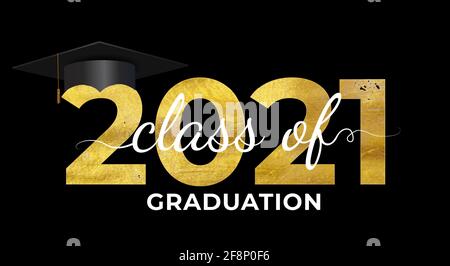 Graduation Condratulations Klasse von 2021 mit Graduation Cap Hut. Vektorgrafik Stock Vektor
