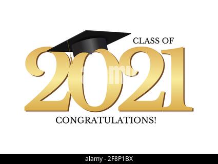 Graduation Condratulations Klasse von 2021 mit Graduation Cap Hut. Vektorgrafik Stock Vektor