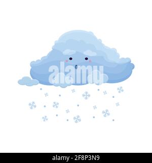 Niedliche Wetter-Symbole in Cartoon-flachen Stil isoliert auf weißem Hintergrund gesetzt. Vektordarstellung von Sonne, Regen, Sturm, Schnee, Wind, mond, Stern, Regenbogen. Lustige Charaktere. Vektorgrafik Stock Vektor