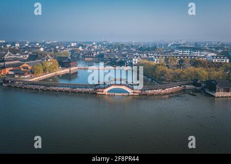 Luftlandschaften der antiken Gebäude in Jinxi, einer historischen Kanalstadt im Südwesten von Kunshan, Provinz Jiangsu, China Stockfoto