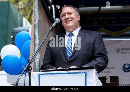 New York, NY, USA. April 2021. Der ehemalige US-Außenminister Mike Pompeo bei einer Veranstaltung über die israelisch-amerikanischen Beziehungen im World Values Network. Kredit: Steve Mack/Alamy Live Nachrichten Stockfoto