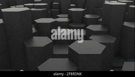 Abstrakter dunkler Hexagon-Geometrie-Hintergrund. 3D Abbildung. Stockfoto