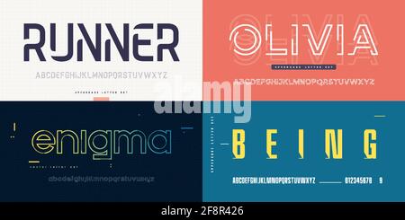 Sammlung von stilvollen Vektor-Sans-Serifenschriften, Buchstabensets, Alphabeten Stock Vektor