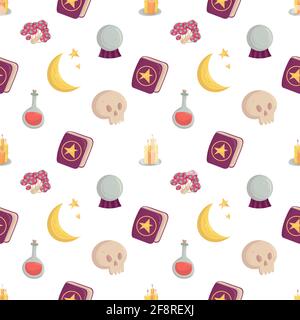 Nahtloses Witch-Muster mit esoterischen Elementen für Stoff Stock Vektor