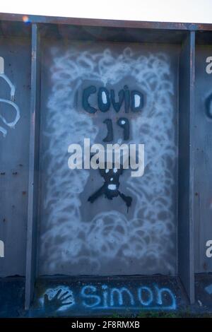 Fledborough Viaduct, River Trent, verlassene Eisenbahn, Viaduct, Graffiti-Brücke, Ehemalige Eisenbahn, Viadukt, Teil des nationalen Radnetzwerks, Kunstwerke. Stockfoto