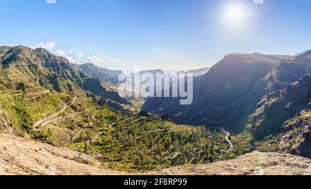 Landschaft mit Barranco de Mogan, Gran Canary, Spanien Stockfoto