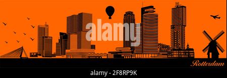 Vektor City Skyline Silhouette - Illustration, Stadt auf orangefarbenem Hintergrund, Rotterdam Niederlande Stock Vektor