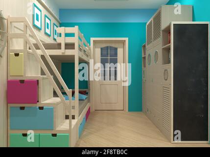 Kinderzimmer, Kinderzimmer, Visualisierung, 3D-Darstellung Stockfoto