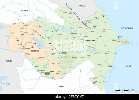 Vektorkarte der Kaukasusstaaten Armenien und Aserbaidschan Stock Vektor