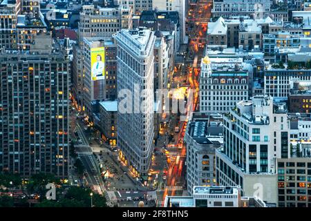 Luftaufnahmen des Flatiron-Gebäudes und des Flatiron-Viertels vom Empire State Building in New York. Stockfoto