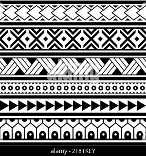 Polynesisches ethnisches Maori-geometrisches nahtloses Vektormuster, cooler hawaiianischer Tribal-Stoffdruck oder Textildesign in Schwarz und Weiß Stock Vektor