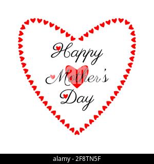 Happy Mothers Day Text auf rotem Herz Hintergrund. Kalligrafie-Inschrift. Mutter gratuliert im Herzen. Großes Herz mit kleinen roten Herzen Kontur. Stock Vektor