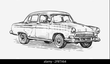 Retro Auto Vektor Illustration. Fahrzeugkonzept im Vintage-Sketch-Stil Stock Vektor