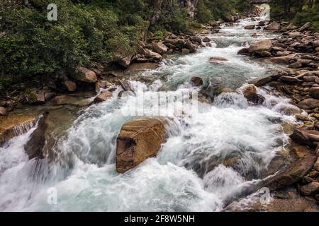 Die Krimmler Ache. (Krimmler Wasserfälle Krimmler Wasserfälle). Österreichische Alpen. Europa. Stockfoto