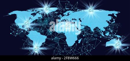 5G-Technologiekonzept.Weltkarte digitalen Hintergrund. 3D-Illustration