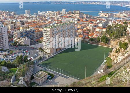 Marseille, Frankreich - 31. Januar 2016: Luftaufnahme des Fußballstadions Di Giovanni in Marseille, Frankreich. Stockfoto