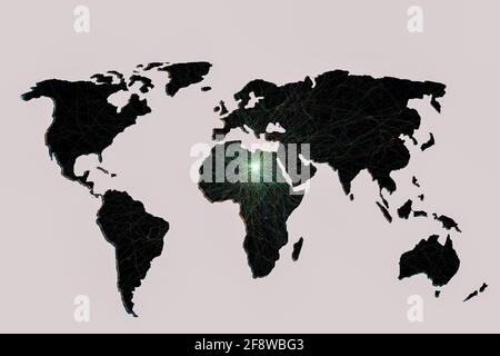 Etwa Weltkarte mit einem bunten Hintergrund Muster beschrieben Stockfoto