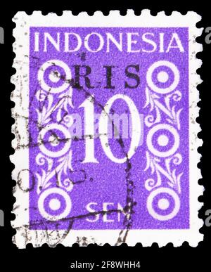 MOSKAU, RUSSLAND - 1. OKTOBER 2019: Briefmarke gedruckt in Indonesien zeigt, Serie, circa Stockfoto