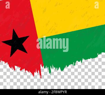 Grunge-artige Flagge von Guinea-Bissau auf transparentem Hintergrund. Vektor-strukturierte Flagge von Guinea-Bissau für vertikale Gestaltung. Stock Vektor