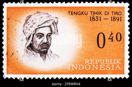 MOSKAU, RUSSLAND - 1. OKTOBER 2019: Briefmarke gedruckt in Indonesien zeigt, Serie, circa Stockfoto