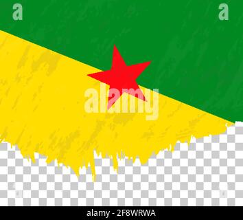 Grunge-artige Flagge von Französisch-Guayana auf transparentem Hintergrund. Vektor-strukturierte Flagge von Französisch-Guayana für vertikale Gestaltung. Stock Vektor