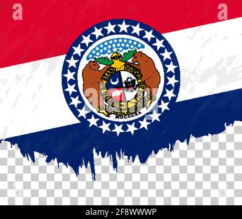 Grunge-artige Flagge von Missouri auf transparentem Hintergrund. Vektorgrafik strukturierte Flagge von Missouri für vertikale Gestaltung. Stock Vektor