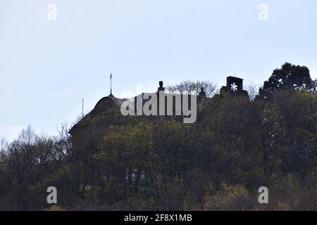 Alte Festung über dem Rhein, Rheinstein Stockfoto