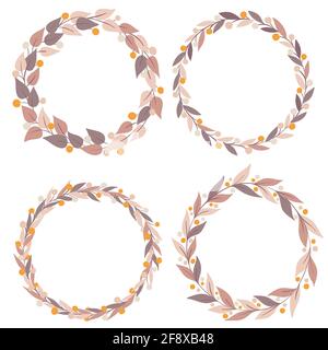 Handgezeichnete dekorative lila Kreissammlung mit Blumenmuster. Vintage-Kranz-Design. Vektor-Illustration-Set für Ihr Design, Karte, Einladung. Stock Vektor