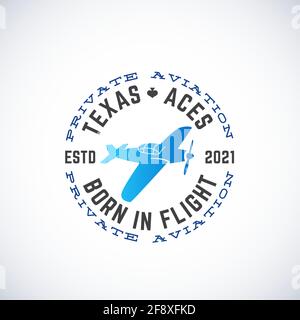 Flugzeug Vektor Retro Label, Zeichen oder Logo Vorlage. Vintage Plane Silhouette mit Kreis-Typografie. Isoliert Stock Vektor