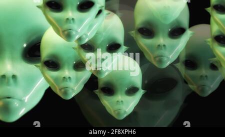 Künstlerische 3D-Illustration von Alien Faces Stockfoto