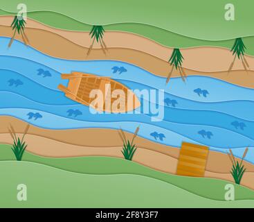 Papier geschnitten Angeln Kunst Banner Vektor Illustration Hintergrund für Sie Design Stock Vektor