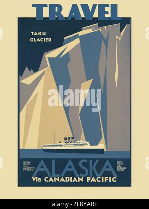 Ein Vintage-Reiseposter für Alaska mit dem kanadischen Pazifik Stockfoto